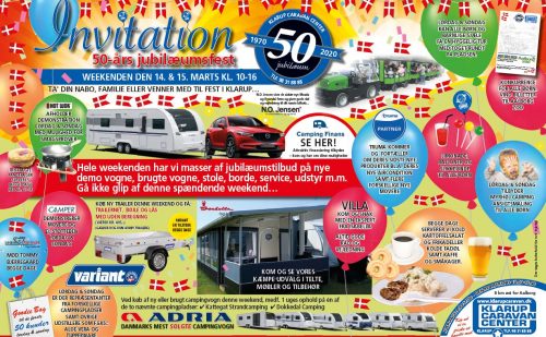 Klarup Caravan Center fejrer 50 års Jubilæum med kæmpe Åbent Hus den 14 + 15 marts (Reklame)