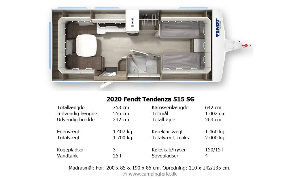 2020 Fendt Tendenza 515 SG – Eftertragtet soveværelse - Campingferie.dk